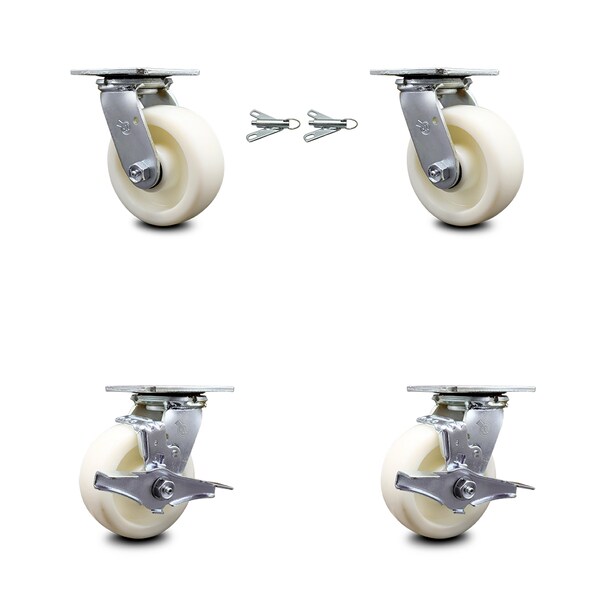 5 Inch Nylon Caster Set with Ball Bearings 2 Swivel Lock 2 Brake